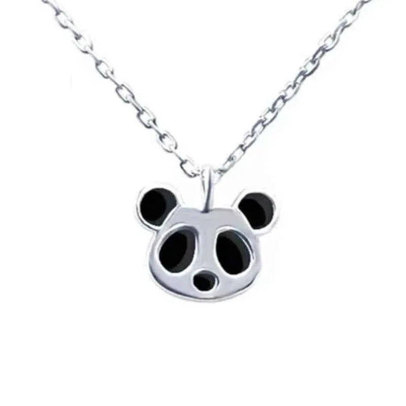 panda head silver necklace