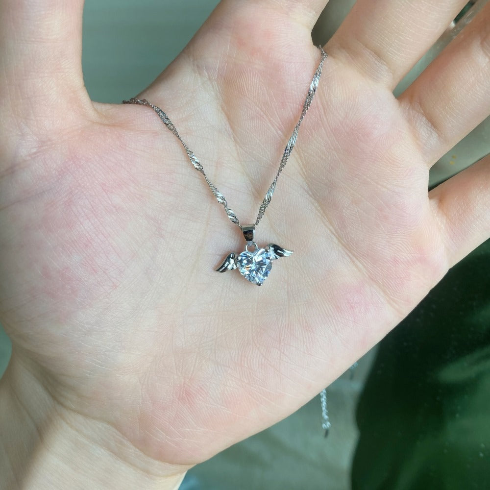 Natural Neutral Silver Angel Wing Necklace