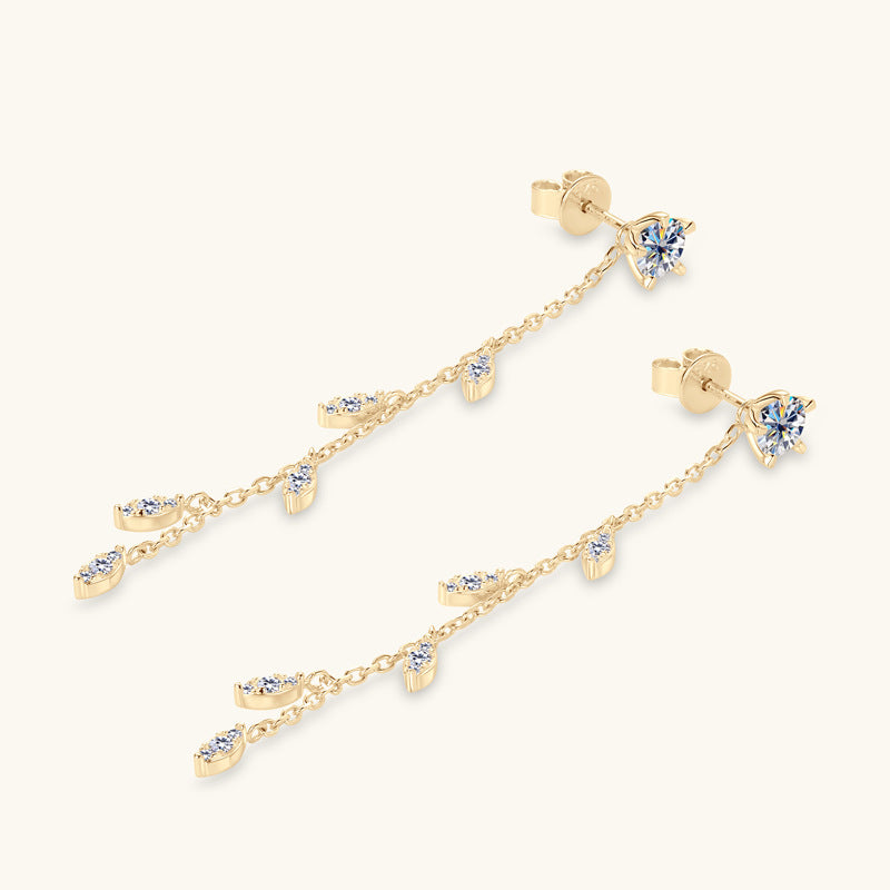 D-VVS1 Moissanite Long Chain Leaf Earrings

