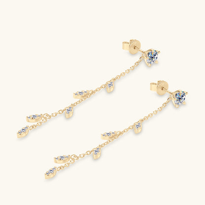 D-VVS1 Moissanite Long Chain Leaf Earrings

