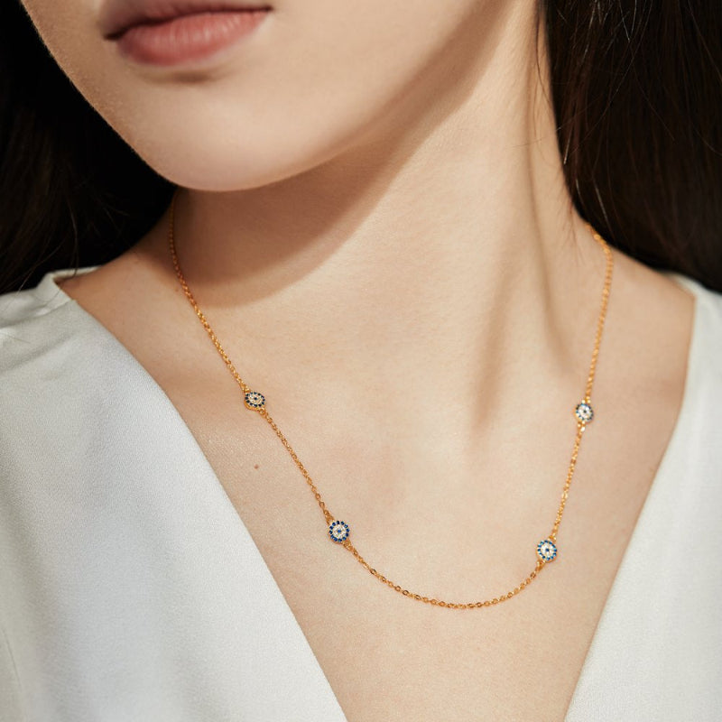 Elegant Gold Necklace with Blue Pave Accents

