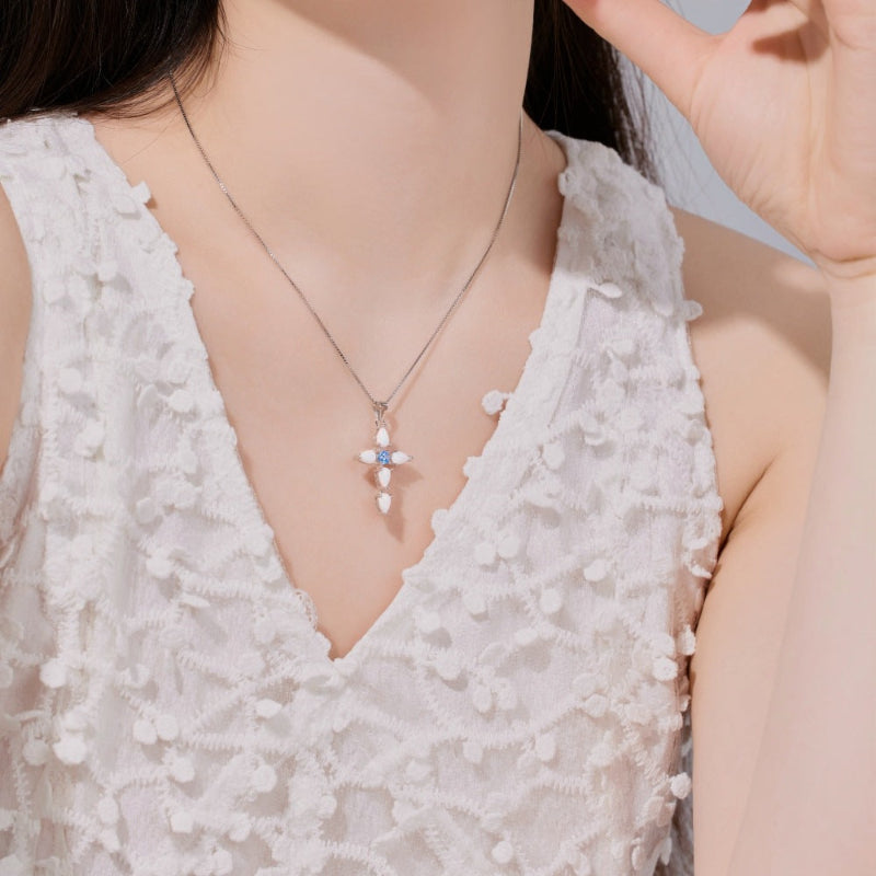 Glamorous Gold Opal Cross Pendant
