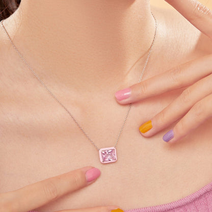 Rectangular Cut Crystal Pendant with Pale Pink Frame

