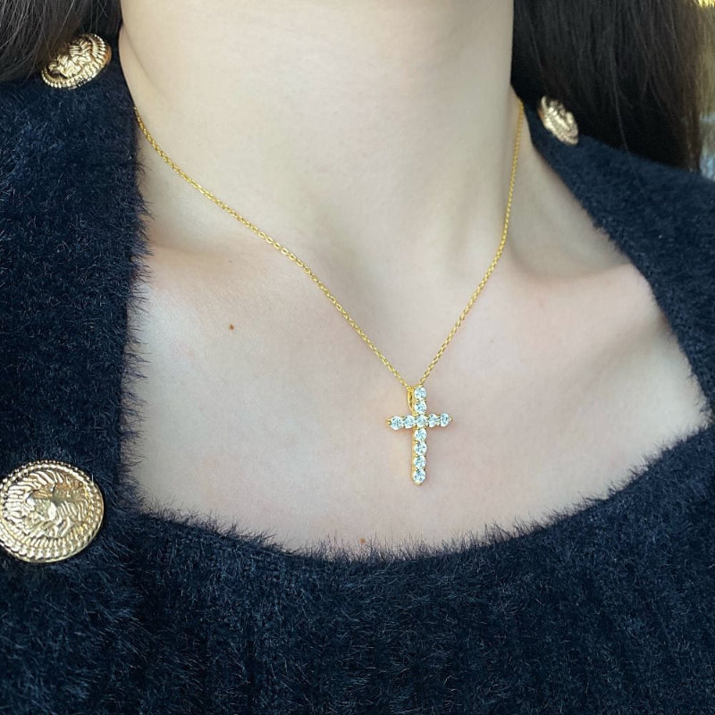Glistening Round Gem Cross Pendant

