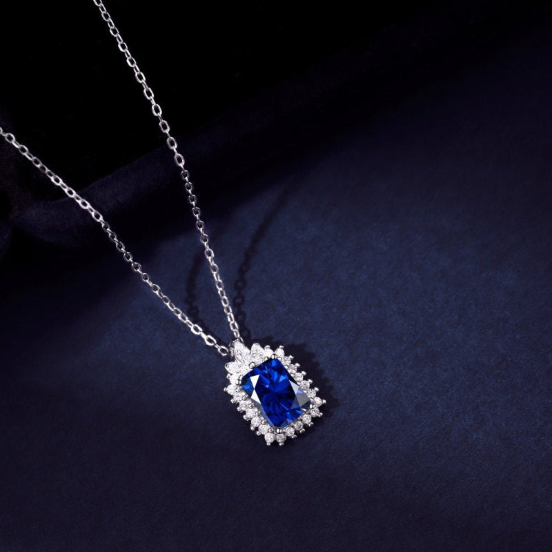 Chic Silver Royal Blue Crystal Pendant with Crown Accent

