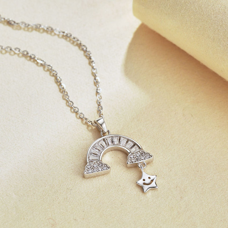 Chic Silver Dreamy Rainbow Pendant with Celestial Accent


