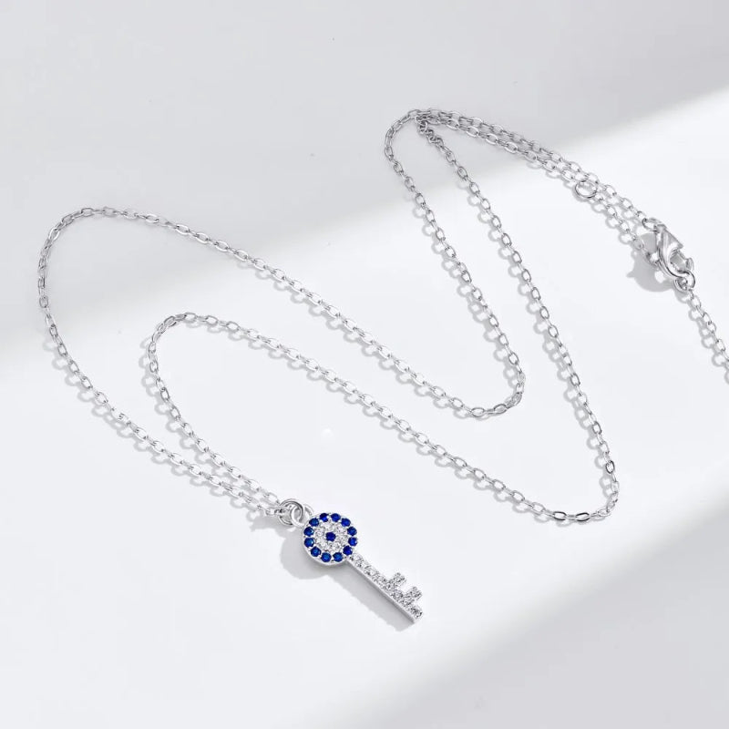 Blue and White Rhinestone Eye Necklace

