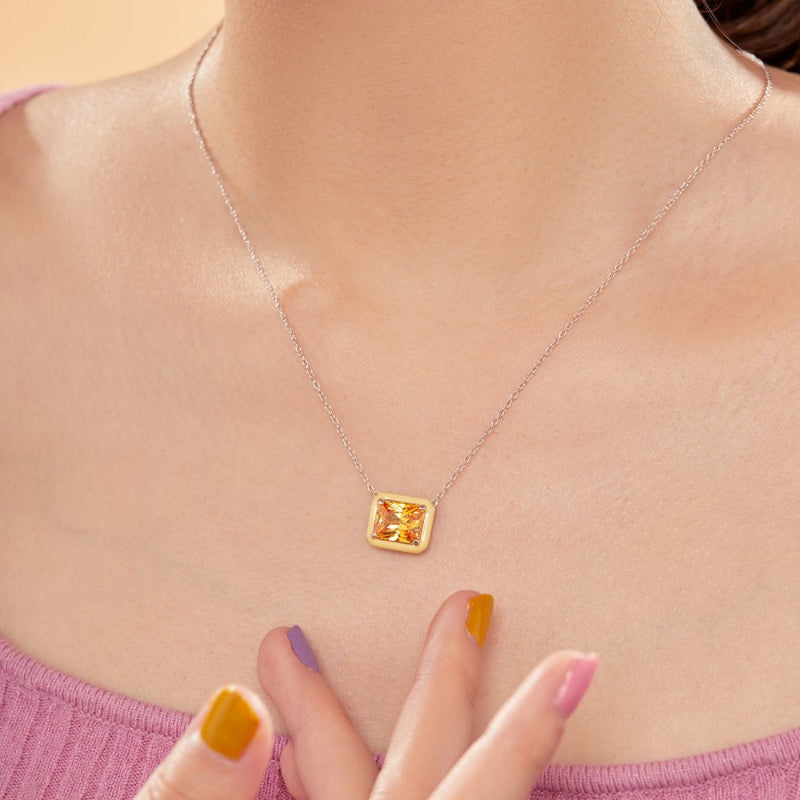 Emerald Cut Stone Pendant with Golden Halo

