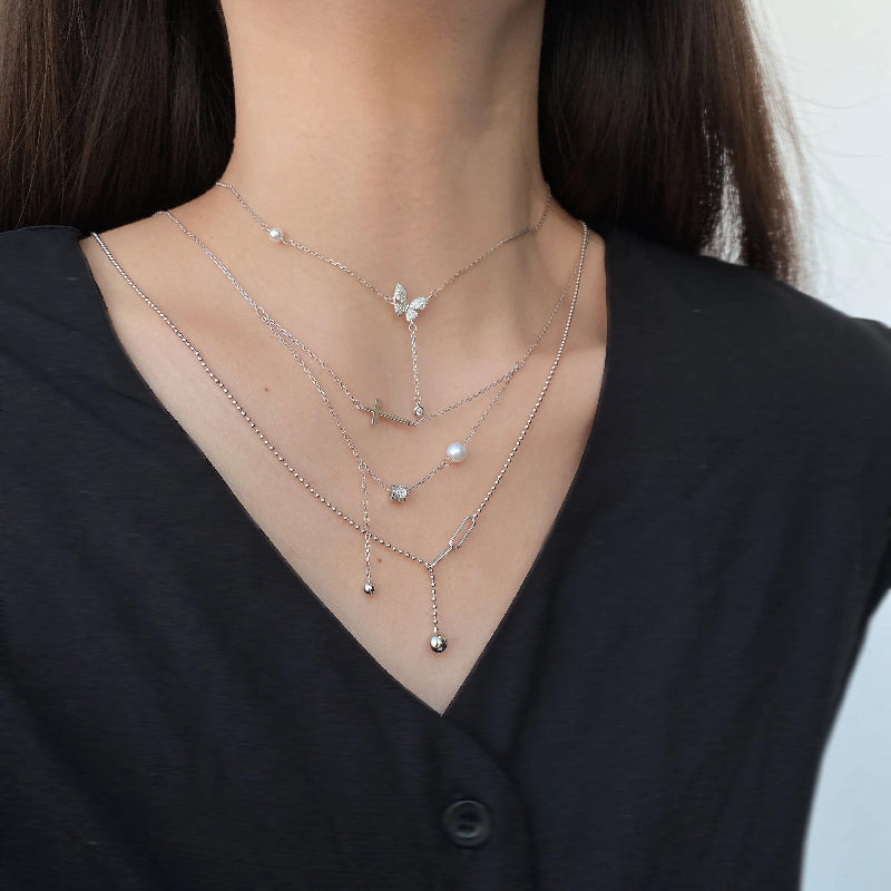 Delicate Silver Beaded Y-Necklace

