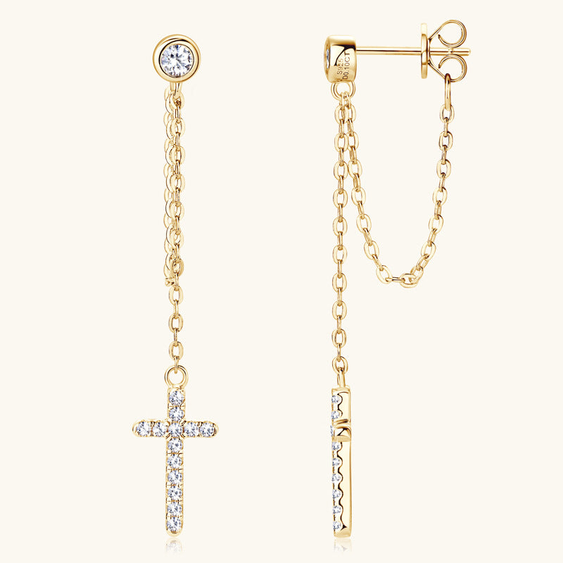 925 Sterling Silver Moissanite Dangle Cross Earrings

