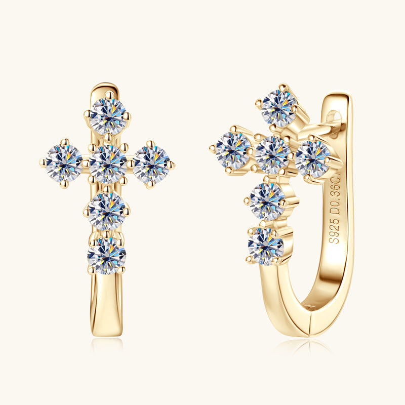 925 Sterling Silver Moissanite Cross Huggie Hoops

