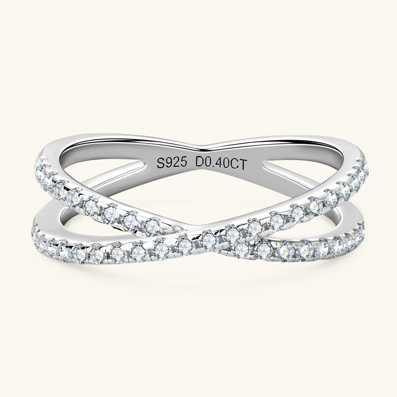 Sterling Silver Criss-Cross Moissanite Band

