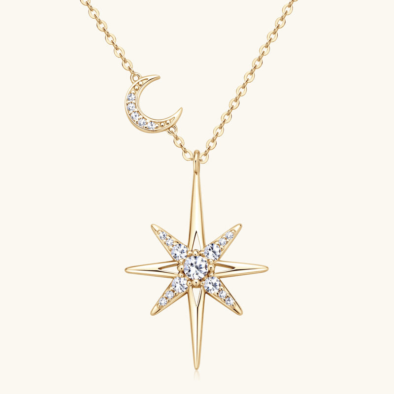 Gold-Plated Sterling Silver Crescent Moon & Starburst Pendant

