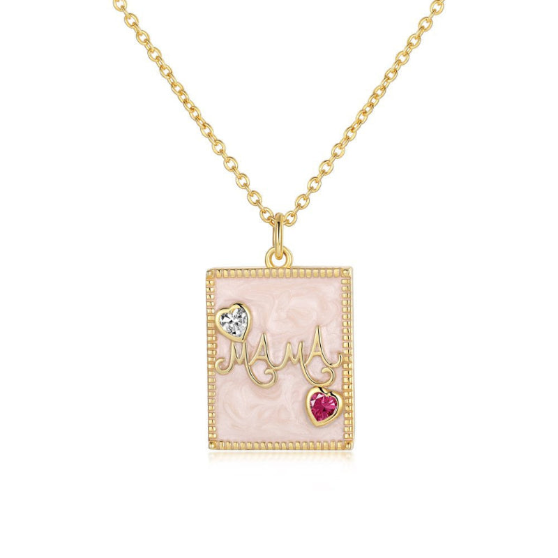 Minimalist Mama Bar Necklace with Heart Accents

