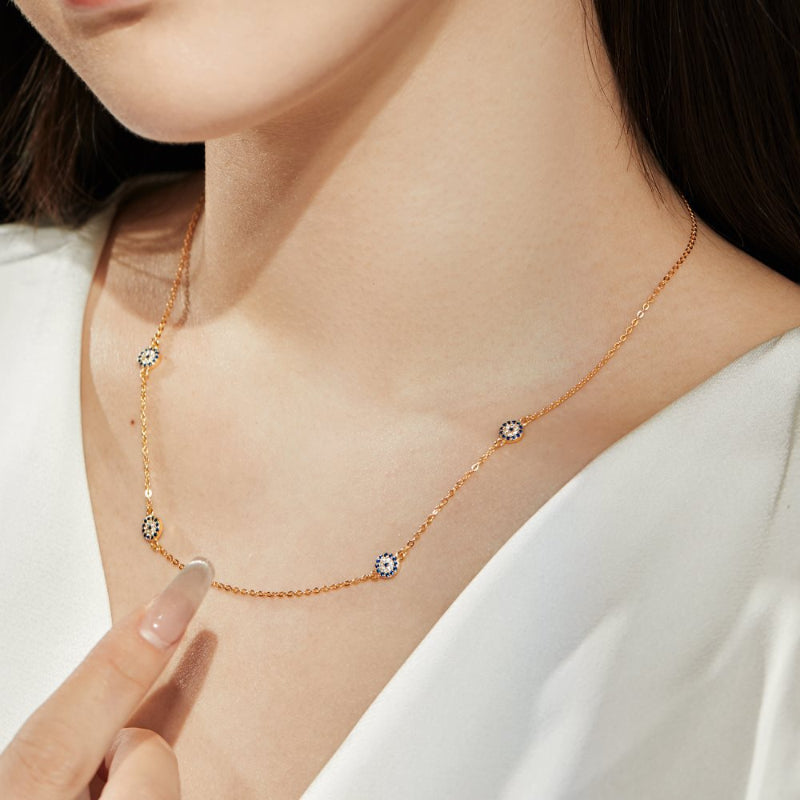 Silver Satellite Chain with Evil Eye Charms

