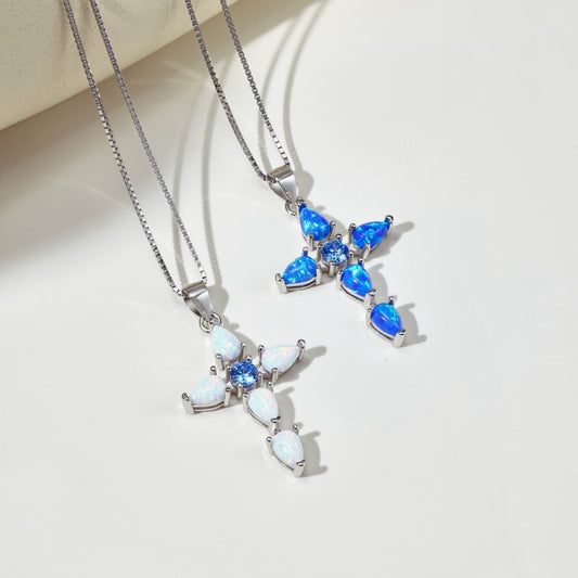 Mystical Blue Fire Opal Cross