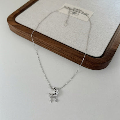 Pave Set Moon & Star Fringe Necklace

