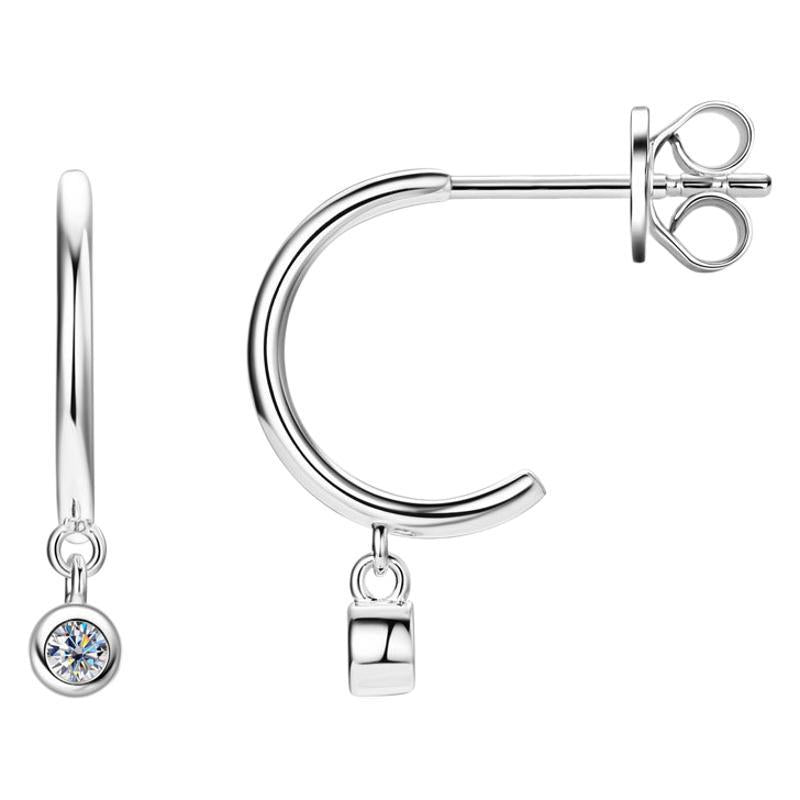 Moissanite Drop Earrings with Curved Bar