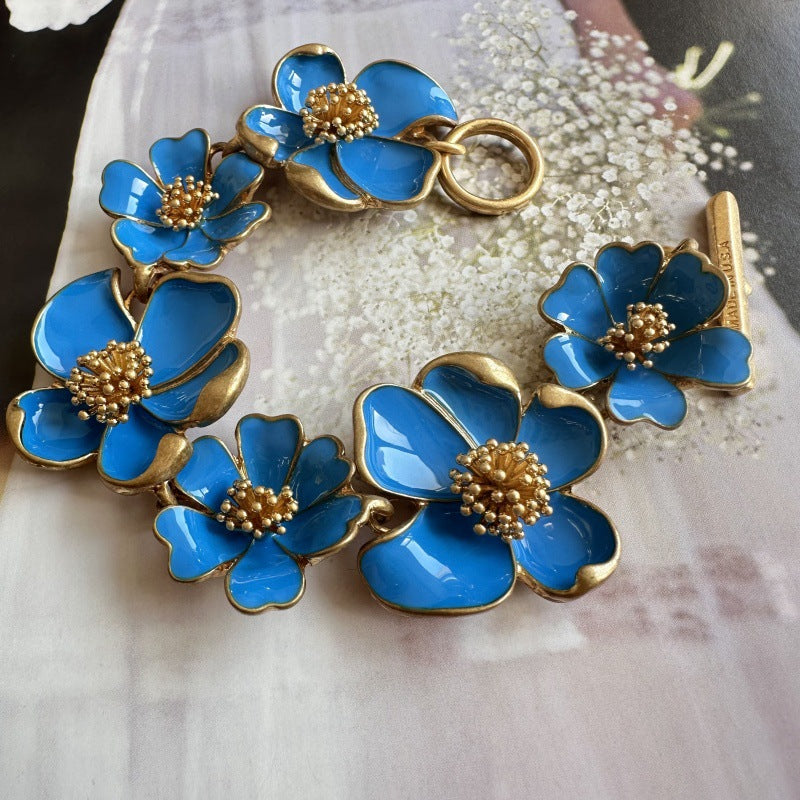 Oscar de la Renta — Intricate Enamel Floral Bracelet (Ideal for Weddings & Banquets)