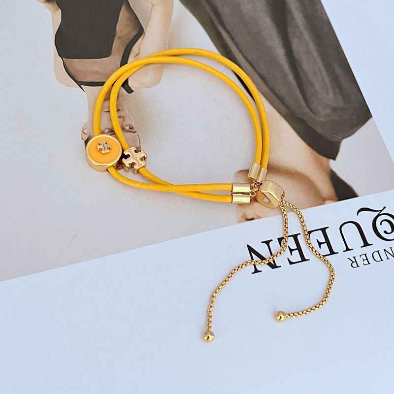 欧美时尚轻奢气质简约通勤镀金双层可调节彩色皮绳手链 手绳