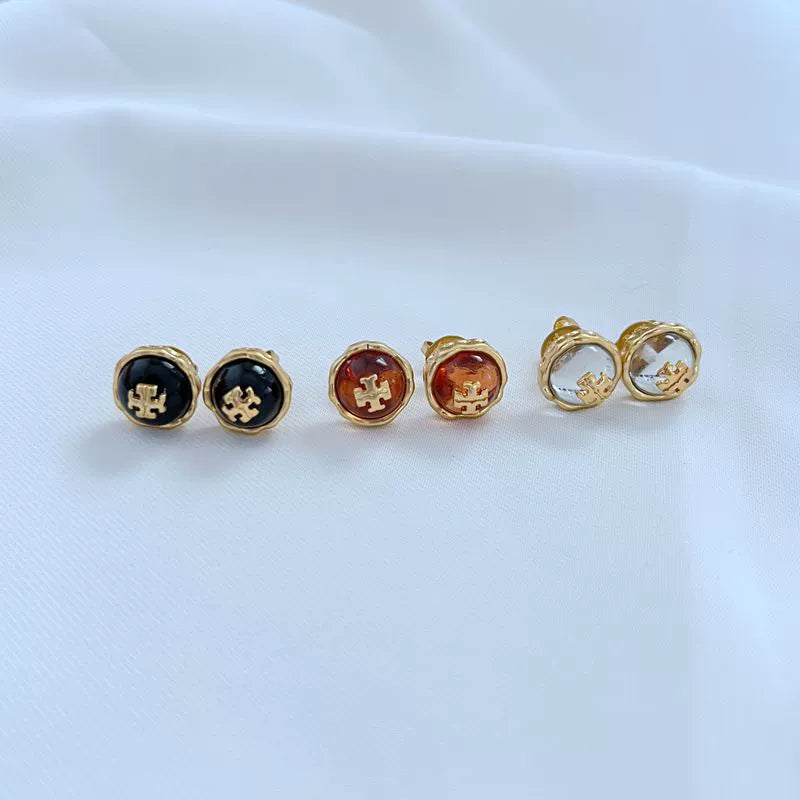Tory Burch Metal Logo Gemstone Earrings