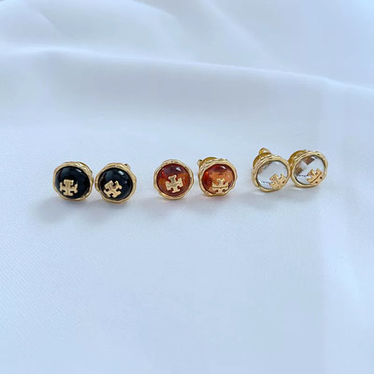 Tory Burch Metal Logo Gemstone Earrings