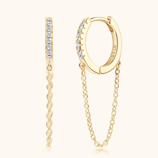 Moissanite Huggie Hoop Earrings with Chain