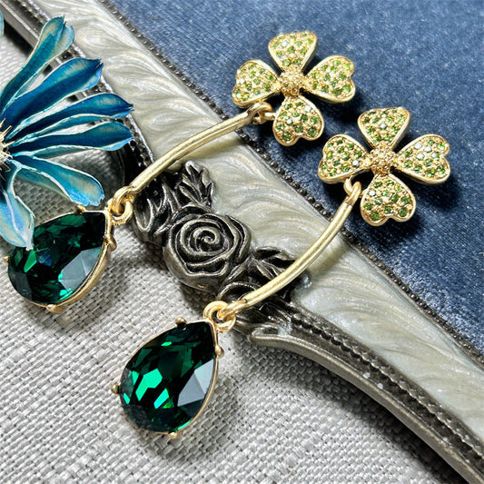 Oscar de la Renta Four-Leaf Clover Teardrop Crystal Drop Earrings