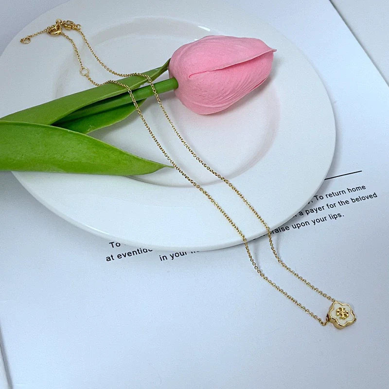 Tory Burch Enamel Floral Metal Pendant Necklace