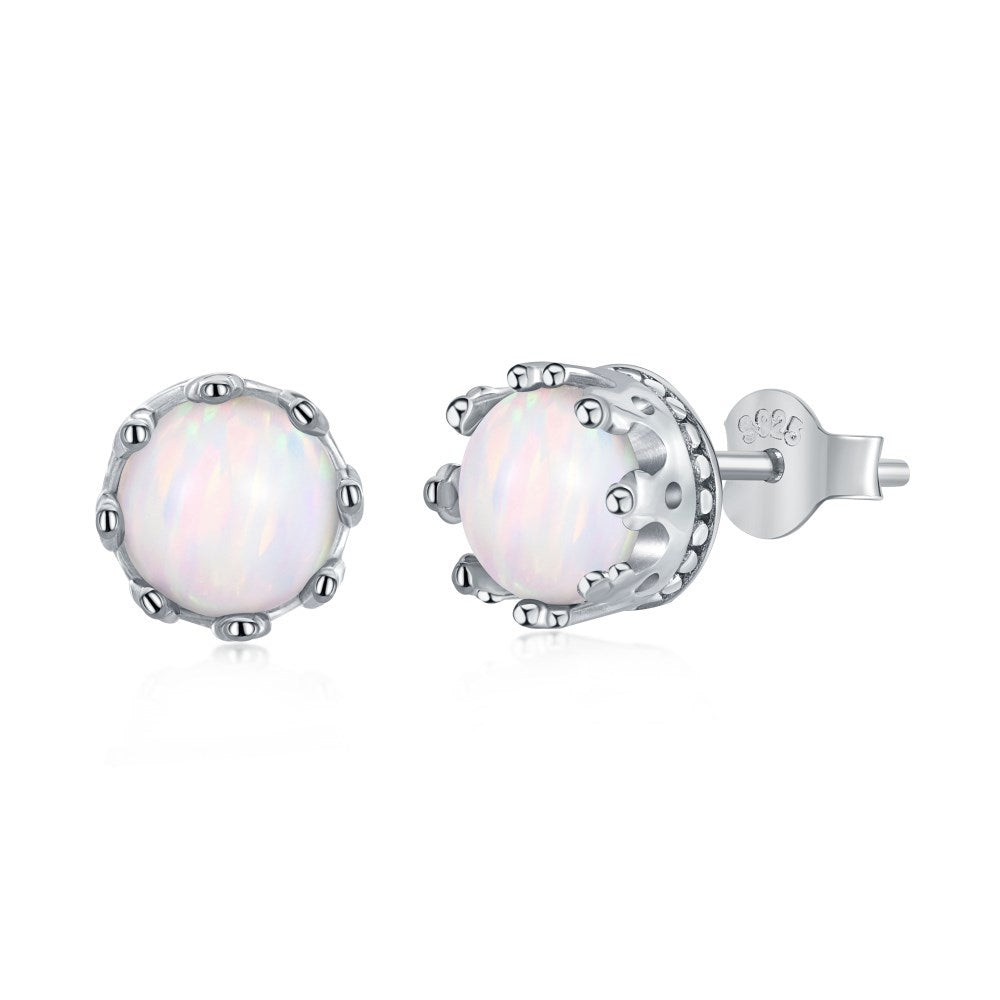 opal silver needle earrings