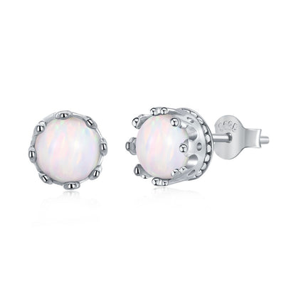 opal silver needle earrings