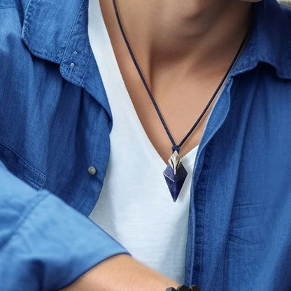 Blue Lapis Lazuli Trident Pendant Versatile Men's Necklace