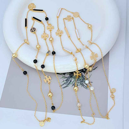 欧美时尚气质简约通勤拼接设计珐琅釉字母女款精美项链 毛衣链