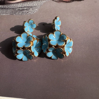 Oscar de la Renta Exquisite Enamel Hydrangea Metal Stud Earrings