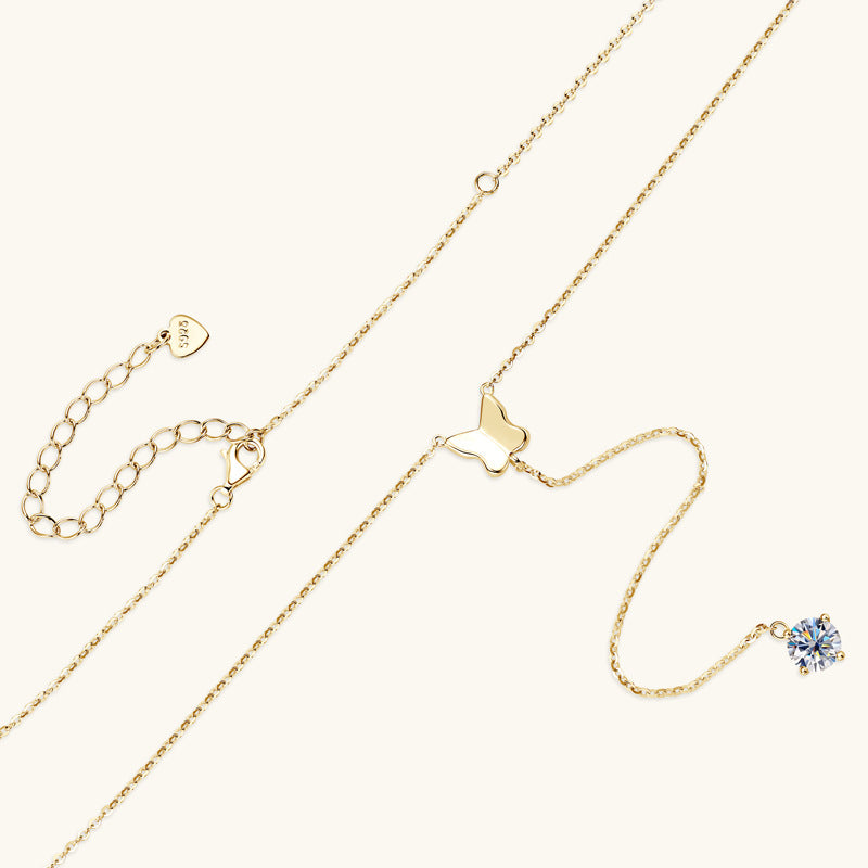 Y-Necklace with Moissanite Butterfly Pendant