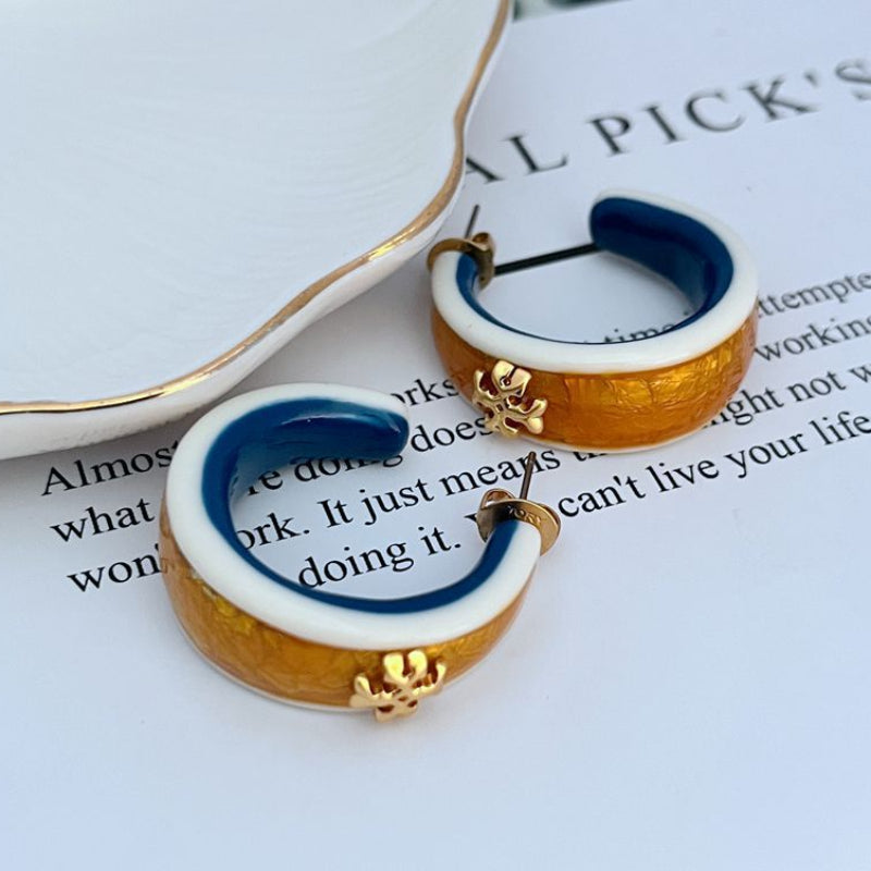 Tory Burch Enamel Logo Women's Metal Earrings