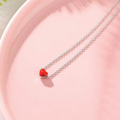 silver red heart necklace