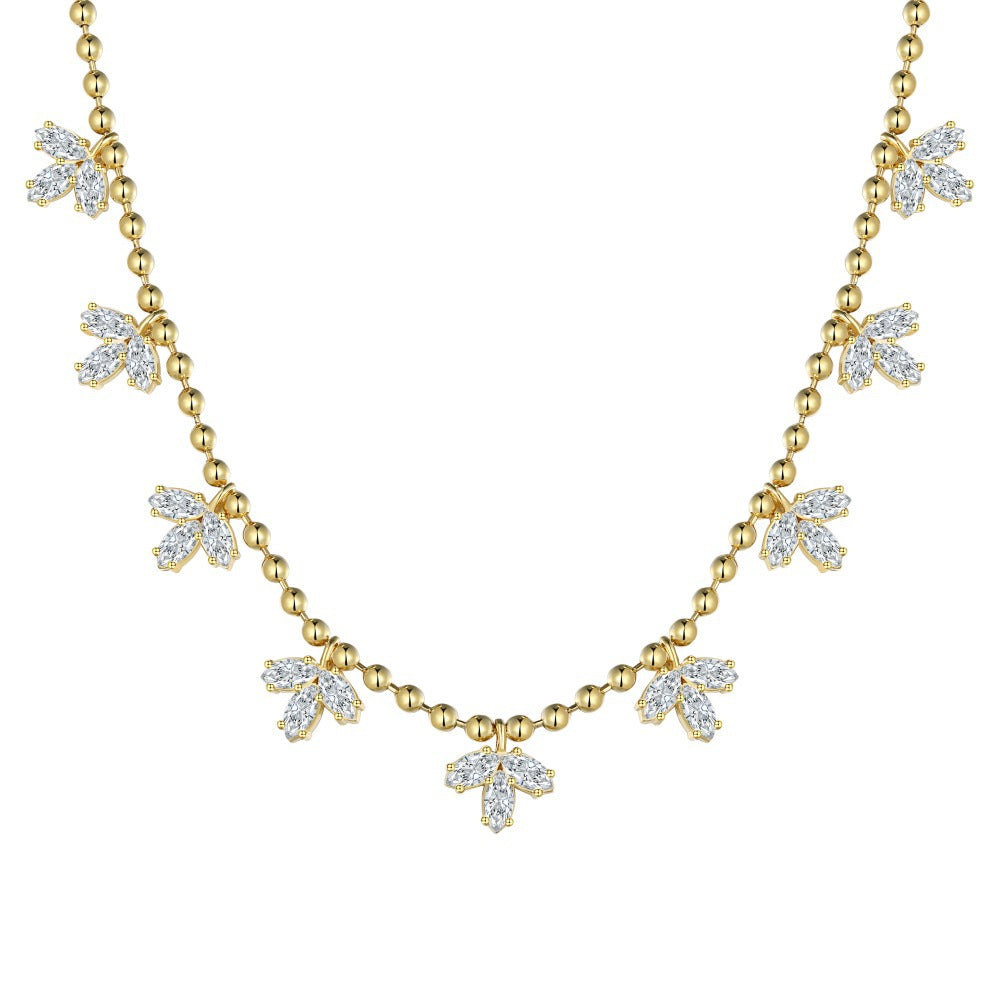 Leaf Bead Chain Zirconia Necklace for Women