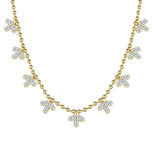 Leaf Bead Chain Zirconia Necklace for Women