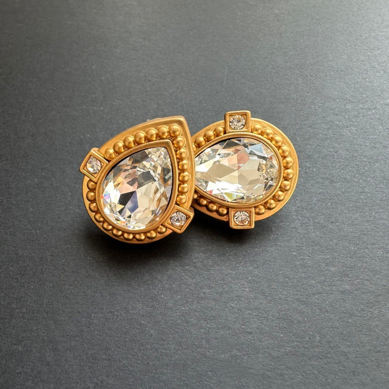 Oscar de la Renta heart-shaped crystal stud clip-on earrings