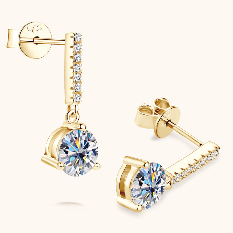 Moissanite Drop Earrings with Pave Bar