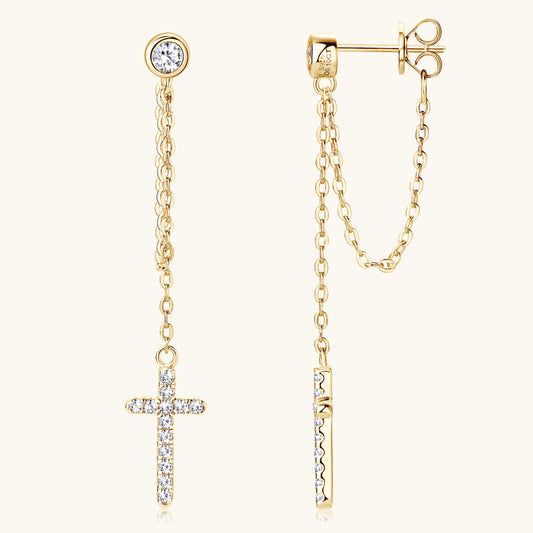 Moissanite Cross Drop Earrings