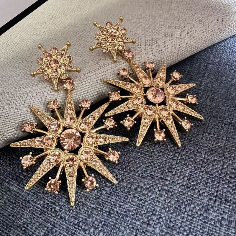 Oscar de la Renta Vintage Full-Crystal Eight-Pointed Star Stud Earrings