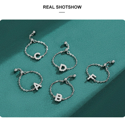 Sterling silver initial letter bracelets with pavé charms and round clasp beads