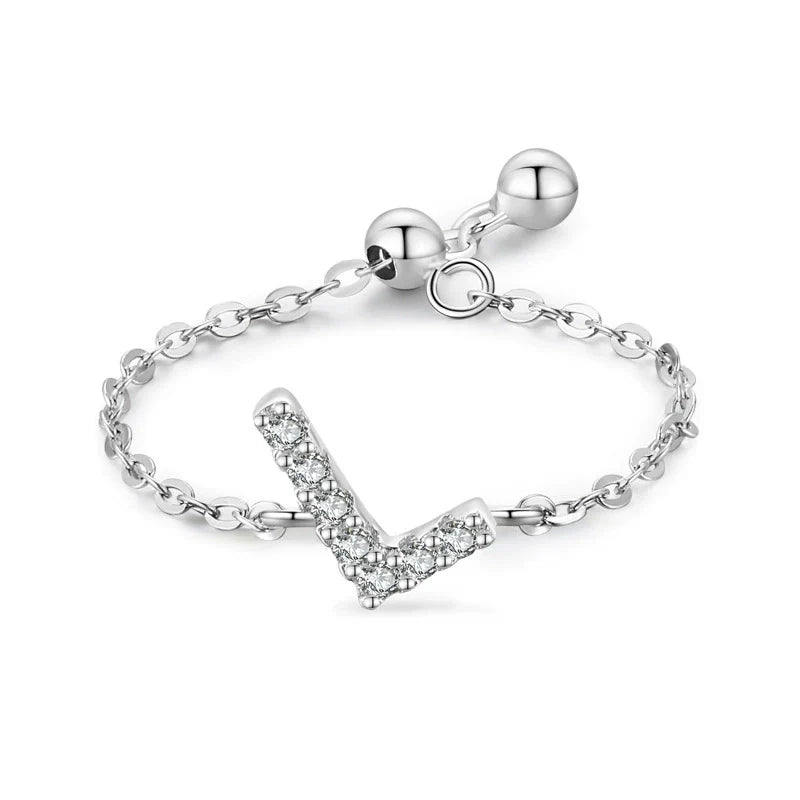 Sterling silver pavé initial bracelet with letter V charm and link chain clasp