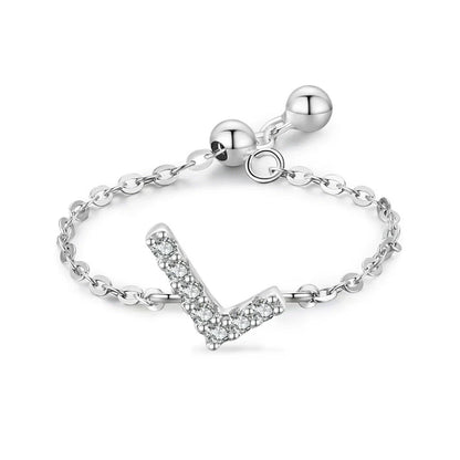 Sterling silver pavé initial bracelet with letter V charm and link chain clasp