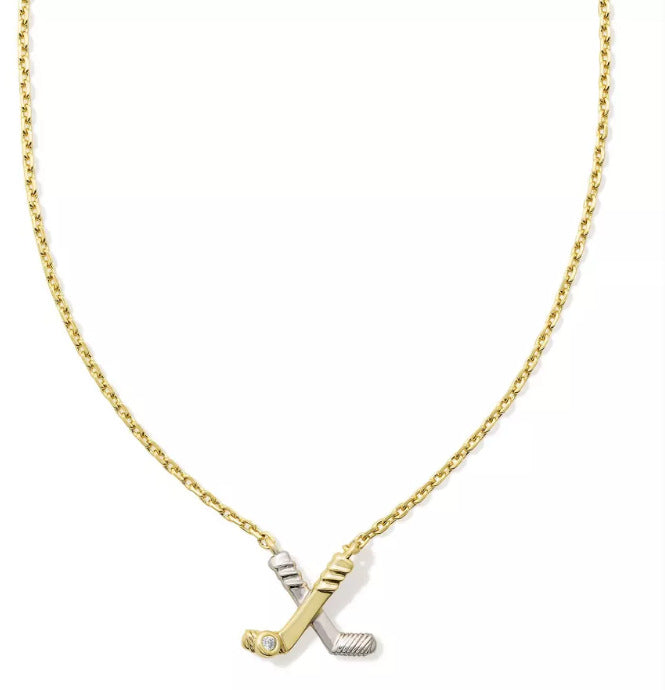 Gold-plated pendant necklace with dangling sports charm near clasp