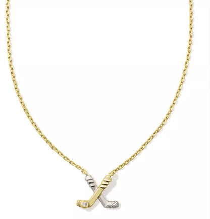 Gold-plated pendant necklace with dangling sports charm near clasp