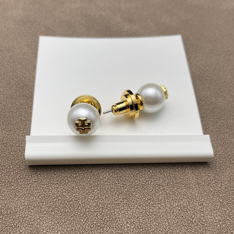 Tory Burch Geometric Pearl Round Stud Earrings for Women