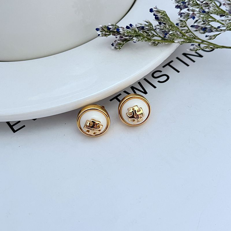 Tory Burch Commute Resin Logo Round Metal Stud Earrings women
